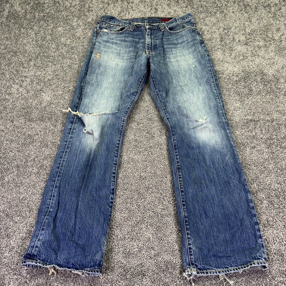 X2 Jeans Mens 36x32 Blue Relaxed Straight Denim Medium Wash Distressed Casual